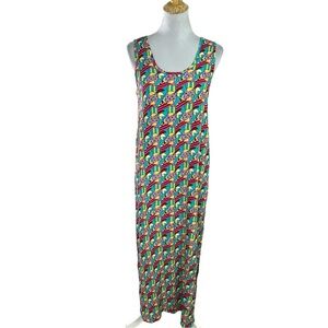 Flax Absrtact Colorful Print Rayon Crinkle Texture Sleeveless Maxi Dress Size S